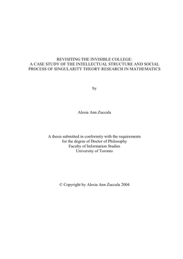 Revisiting the Invisible College: a Case Study of the Intellectual Structure and Social Process of Singularity Theory Research in Mathematics