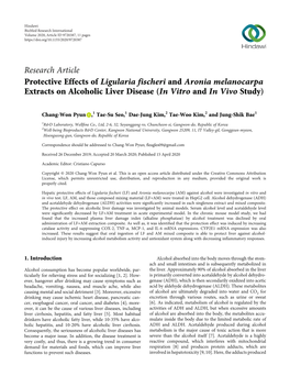 Research Article Protective Effects of Ligularia Fischeri and Aronia Melanocarpa Extracts on Alcoholic Liver Disease (In Vitro and in Vivo Study)