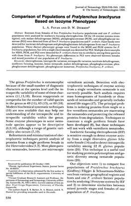 Comparison of Populations of Pratylenchus Brachyurus Based on Isozyme Phenotypes 1