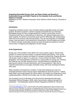 Integrating Renewable Energy, Heat, and Water Quality and Quantity in Sustainable Energy and Water Projects for the Canadian