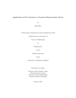 Applications of Toric Geometry to Geometric Representation Theory