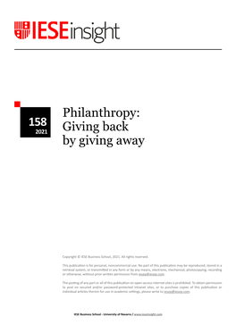 Philanthropy: 158 2021 Giving Back by Giving Away