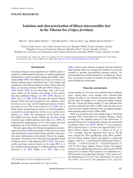 Isolation and Characterization of Fifteen Microsatellite Loci in the Tibetan Fox