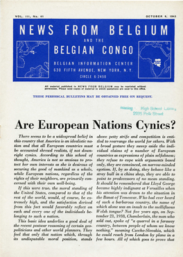 News from Belgium and the Belgian Congo