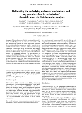 Delineating the Underlying Molecular Mechanisms and Key Genes Involved in Metastasis of Colorectal Cancer Via Bioinformatics Analysis