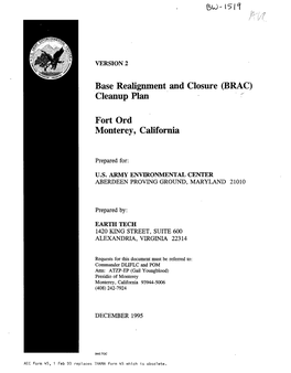 Cleanup Plan / Fort Ord Monterey, California