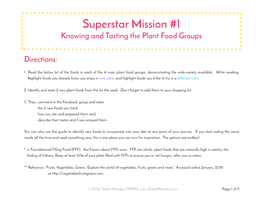 Superstar Mission #1 Knowing and Tasting the Plant Food Groups