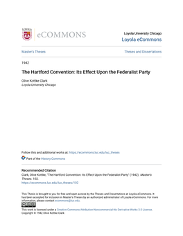 The Hartford Convention: Its Effect Upon the Federalist Party