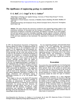 The Significance of Engineering Geology to Construction F. G. Bell L