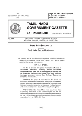 144] 144] CHENNAI,CHENNAI, FRIDAY,FRIDAY, FEBRUARY 26, 26, 2021 2021 Maasimaasi 14,14, Saarvari, Thiruvalluvar Aandu–2052Aandu–2051