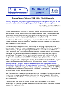 Thomas Witlam Atkinson (1799-1861): a Brief Biography