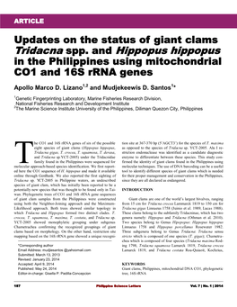 Tridacna Spp. and Hippopus Hippopus in the Philippines Using Mitochondrial CO1 and 16S Rrna Genes