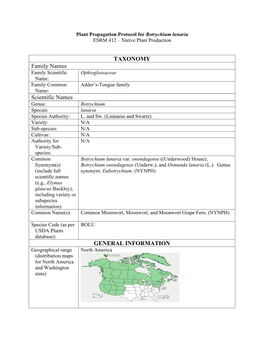 TAXONOMY Family Names Scientific Names GENERAL INFORMATION