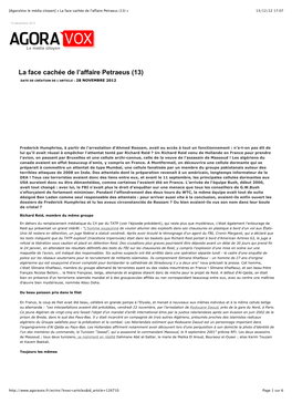 [Agoravox Le Média Citoyen] « La Face Cachée De L'affaire Petraeus (13) » 13/12/12 17:07