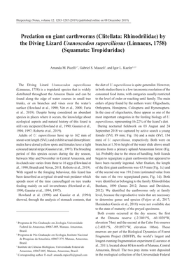 Predation on Giant Earthworms (Clitellata: Rhinodrilidae) by the Diving Lizard Uranoscodon Superciliosus (Linnaeus, 1758) (Squamata: Tropiduridae)