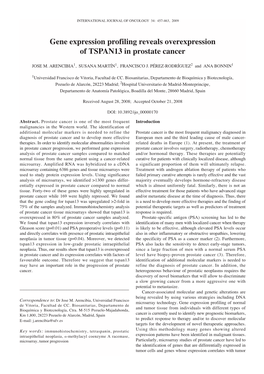 Gene Expression Profiling Reveals Overexpression of TSPAN13 in Prostate Cancer