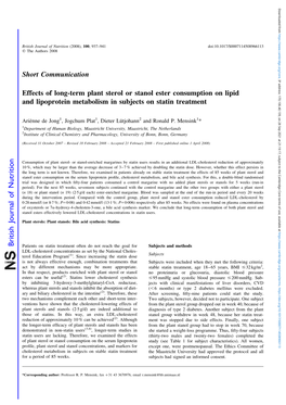 Effects of Long-Term Plant Sterol Or Stanol Ester Consumption on Lipid 170.106.40.139 and Lipoprotein Metabolism in Subjects on Statin Treatment