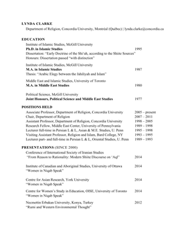 LYNDA CLARKE Department of Religion, Concordia University, Montréal (Québec) | Lynda.Clarke@Concordia.Ca