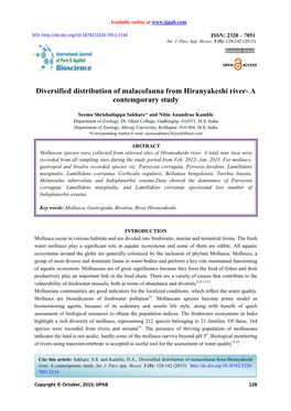 Diversified Distribution of Malacofauna from Hiranyakeshi River- a Contemporary Study