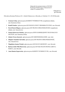 Załączniki Do Postanowienia Nr 302/2019 Komisarza Wyborczego W Rzeszowie II Z Dnia 23 Września 2019 R