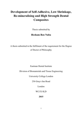 Development of Self-Adhesive, Low Shrinkage, Re-Mineralising and High Strength Dental Composites