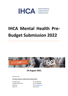 IHCA Mental Health Pre- Budget Submission 2022