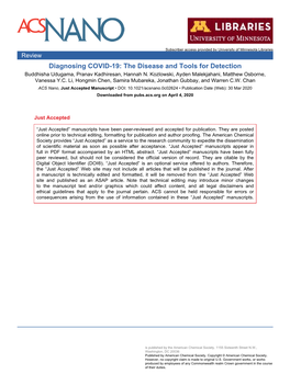 Diagnosing COVID-19: the Disease and Tools for Detection Buddhisha Udugama, Pranav Kadhiresan, Hannah N