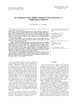 Is Outcome from ARDS Related to the Severity of Respiratory Failure?