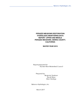 Perazzo Meadows Restoration Hydrologic Monitoring Data Report: Upper and Middle Perazzo Meadows, Sierra County