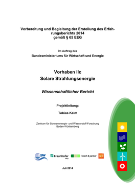 Vorhaben Iic – Solare Strahlungsenergie IV Inhaltsverzeichnis