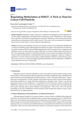 Regulating Methylation at H3K27: a Trick Or Treat for Cancer Cell Plasticity