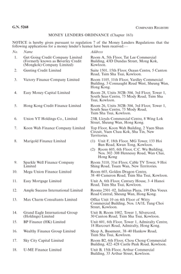 G.N. 5268 Companies Registry MONEY LENDERS ORDINANCE