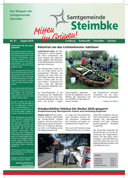 Nr. 31 August 2019 Linsburg · Rodewald · Steimbke · Stöckse