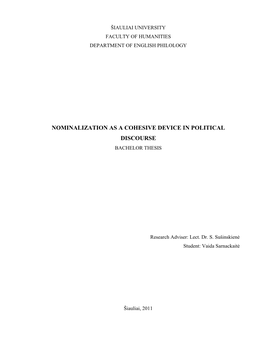 Nominalization As a Cohesive Device in Political Discourse Bachelor Thesis