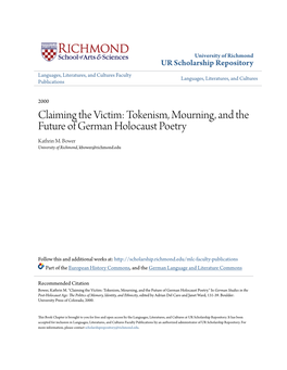 Tokenism, Mourning, and the Future of German Holocaust Poetry Kathrin M