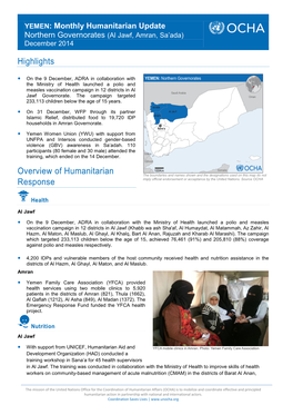 Highlights Overview of Humanitarian Response