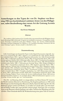 Anmerkungen Zu Den Typen Der Von Dr. Stephan Von Breuning 1980 Neu Beschriebenen Lamiinen-Arten Von Den Philippinen