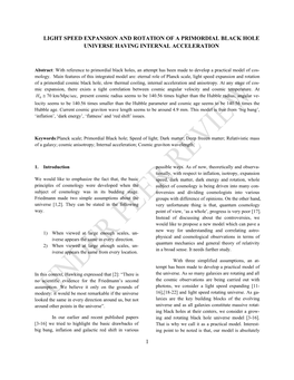 1 Light Speed Expansion and Rotation of a Primordial