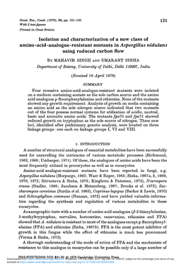 Isolation and Characterization of a New Class of Amino-Acid-Analogue-Resistant Mutants in Aspergillus Nidulans Using Reduced Carbon Flow