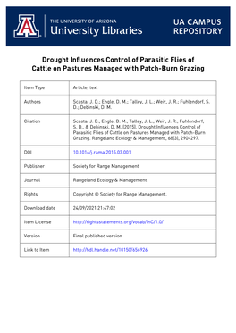 Drought Influences Control of Parasitic Flies of Cattle on Pastures Managed with Patch-Burn Grazing