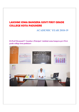 Lakshmi Soma Bangera Govt First Grade College Kota Padukere Academic Year 2018-19
