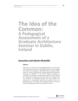 The Idea of the Common: a Pedagogical Assessment of a Graduate Architecture Seminar in Dublin, Ireland