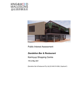 Public Interest Assessment Dandelion Bar & Restaurant Karrinyup