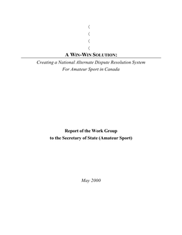 Creating a National Alternate Dispute Resolution System for Amateur Sport in Canada