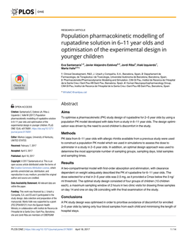 Population Pharmacokinetic Modelling of Rupatadine Solution in 6–11 Year Olds and Optimisation of the Experimental Design in Younger Children