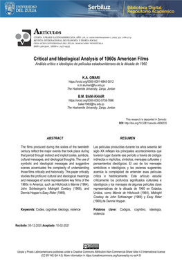 Critical and Ideological Analysis of 1960S American Films Análisis Crítico E Ideológico De Películas Estadounidenses De La Década De 1960