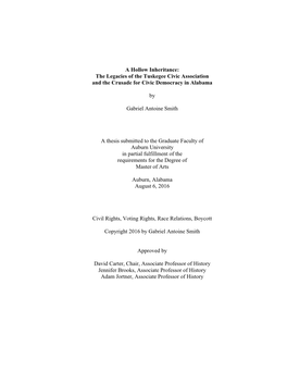 A Hollow Inheritance: the Legacies of the Tuskegee Civic Association and the Crusade for Civic Democracy in Alabama