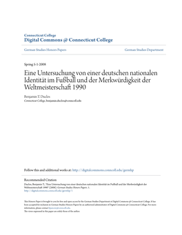 Eine Untersuchung Von Einer Deutschen Nationalen Identität Im Fußball Und Der Merkwürdigkeit Der Weltmeisterschaft 1990 Benjamin T