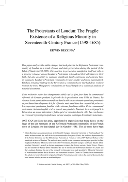 The Protestants of Loudun: the Fragile Existence of a Religious Minority in Seventeenth-Century France (1598-1685)