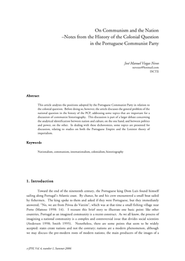 On Communism and the Nation –Notes from the History of the Colonial Question in the Portuguese Communist Party